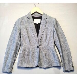 Banana Republic Blazer Womens 0 Gray Linen Cotton Peplum Tailored Jacket Career